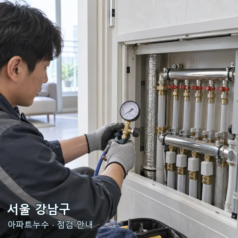 서울 강남구 아파트 급수 배관 압력 상태를 점검하는 예시