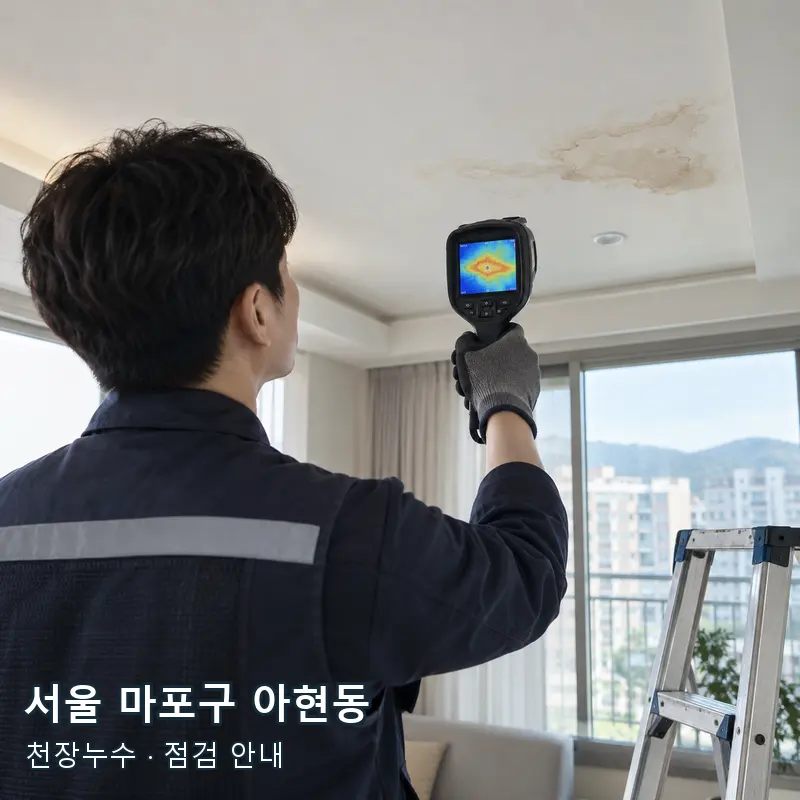 서울 마포구 아현동 천장 얼룩 주변을 열화상 장비로 확인하는 예시