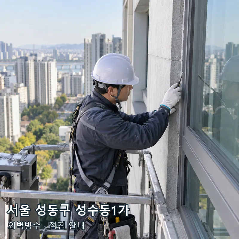 서울 성동구 성수동1가 외벽과 창틀의 방수 이음부를 점검하는 예시