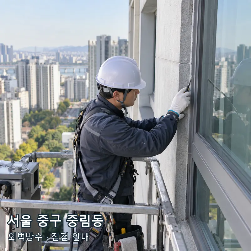 서울 중구 중림동 외벽과 창틀의 방수 이음부를 점검하는 예시