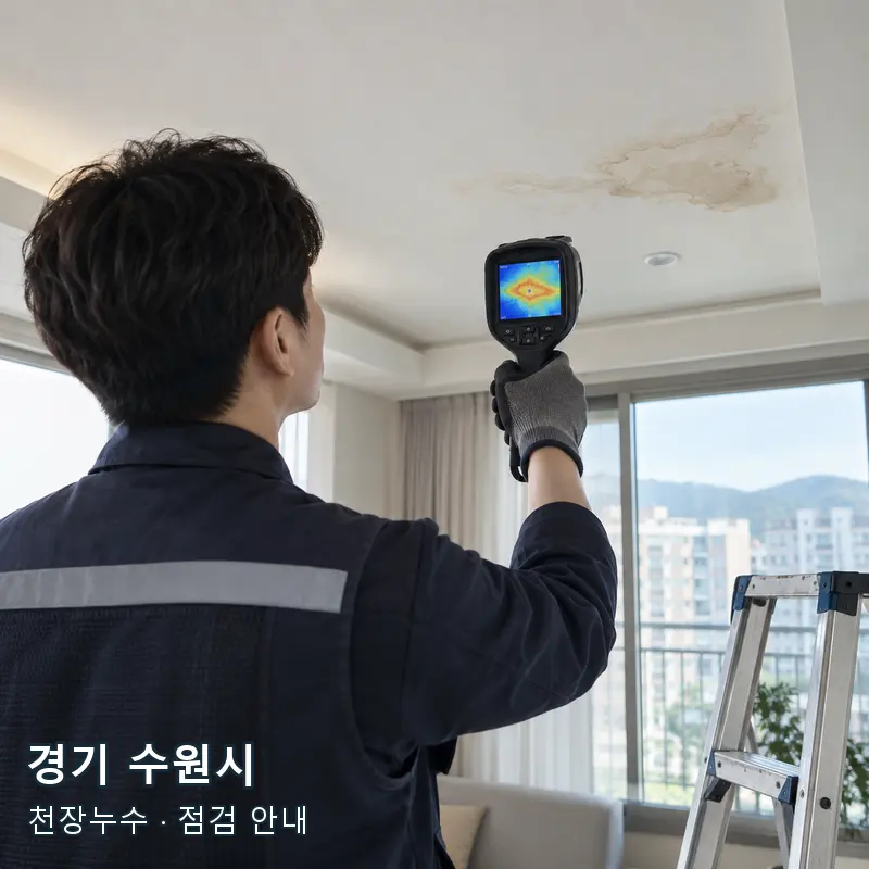 경기 수원시 천장 얼룩 주변을 열화상 장비로 확인하는 예시