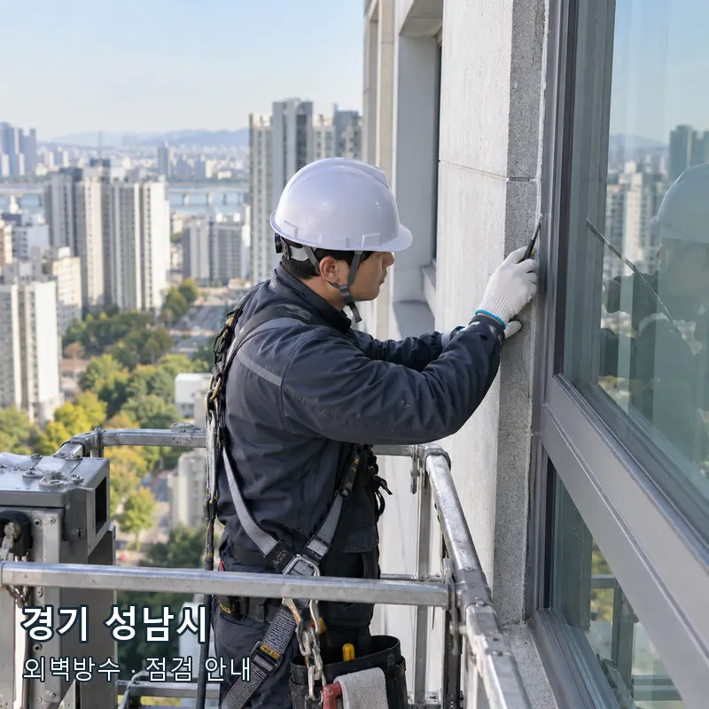 경기 성남시 외벽과 창틀의 방수 이음부를 점검하는 예시