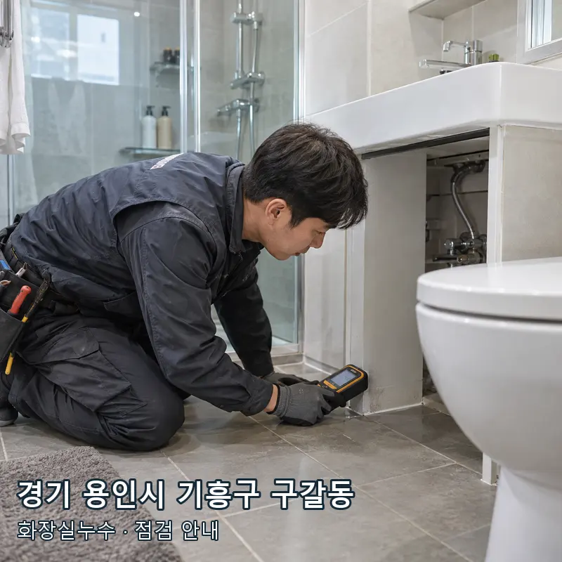 경기 용인시 기흥구 구갈동 욕실 바닥과 배관 주변의 수분 상태를 확인하는 예시