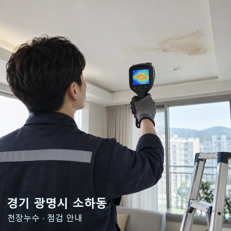 경기 광명시 소하동 천장 얼룩 주변을 열화상 장비로 확인하는 예시