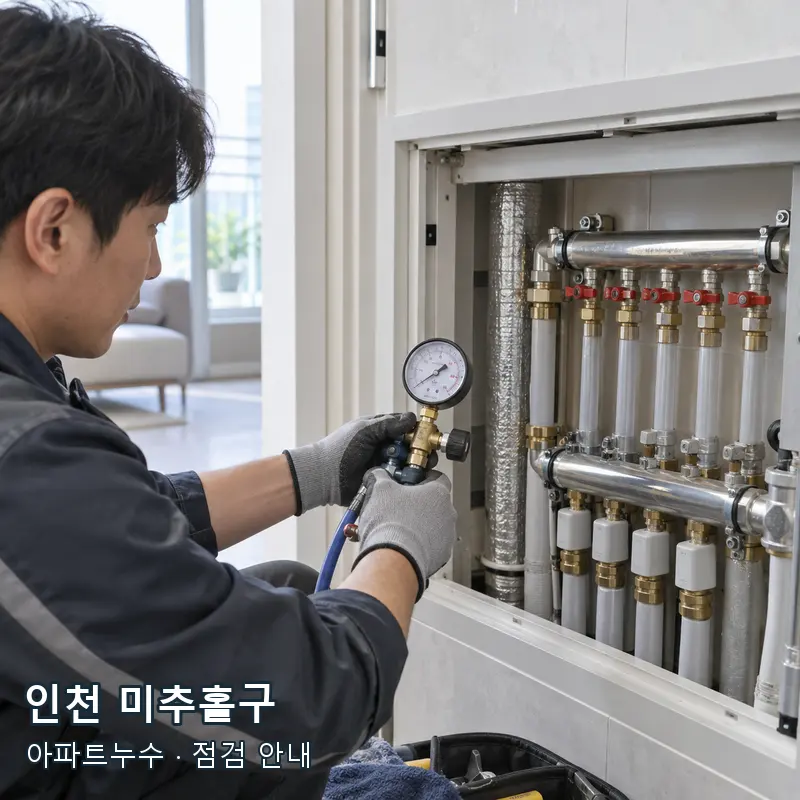 인천 미추홀구 아파트 급수 배관 압력 상태를 점검하는 예시